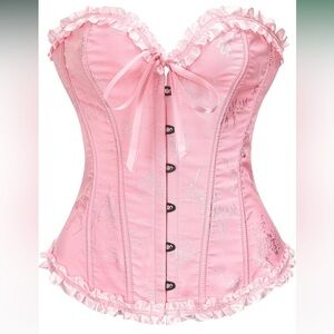 Pink Strapless Corset Top, Bustier Shapewear, Lace Waist Push Up